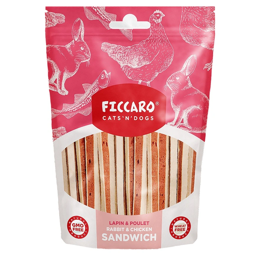 FICCARO Hundesnack Kanin & Kylling Sandwich - kanin og kylling i sandwichstykker 100 g